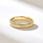 Pave Natural Diamond Vintage Wedding Band, 4mm Wide 14k Solid Gold Migraine Band - 图片 5