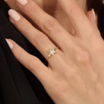 14k Solid Gold Pave Natural Diamond Star Ring: Dainty Celestial Statement Ring for Women