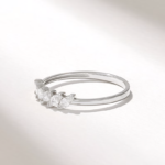 14k Gold Elegant Natural Diamond Marquise Wedding Ring, Slanted 6 Stone Stackable Band - Image 5