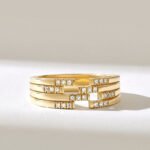 Pave Natural Diamond Lines | 14k Solid Gold Thick Cigar Band | Unique Design Tiny Natural Diamond - 图片 2