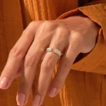 14k Gold Natural Diamond Open Wedding Band: Textured Anniversary Cuff Ring, 5MM Wide