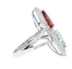 14K Solid Gold 4.59 Carat Aquamarine, Tourmaline and Diamond Fashion Ring - 图片 2