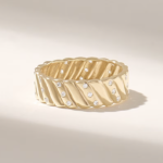 18k Gold Natural Diamond Pave Wedding Band: Thick Women's Alliance Ring - Image 6