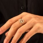 Pave Natural Diamond Bowknot Ring: 14k Solid Gold Ribbon Design for Women
