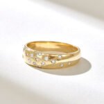 14k Gold Natural Diamond Constellation Ring, Minimalist Dome Celestial Design - Image 4