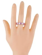 14K Solid Gold 5.92 Carat Diamond and Pink Sapphire Eternity Band - 图片 3