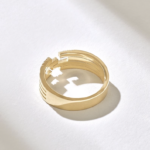 Pave Natural Diamond Lines | 14k Solid Gold Thick Cigar Band | Unique Design Tiny Natural Diamond - 图片 7