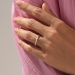 Natural Diamond Ascending Round Wedding Ring, Pave Composition Stacking Ring for Women - 图片 3