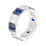 14K Solid Gold 3.61 Carat Natuarl Diamond and Sapphire "Illusion-Setting" Eternity Band - 图片 3