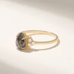 18k Gold Vintage Pear Salt and Pepper Diamond Engagement Ring, Solid Gold Ring - Image 6