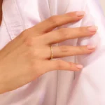 18K Solid Gold Slim Wedding Ring: Real Natural Diamond Delicate Stacking Band - Image 3