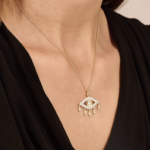 18k Solid Gold Natural Diamond Evil Eye Pendant Necklace-Unique Third Eye Necklace - 图片 3