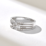 Pave Natural Diamond Lines | 14k Solid Gold Thick Cigar Band | Unique Design Tiny Natural Diamond - 图片 6