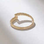 Pave Natural Diamond Bypass Wedding Band, Solid Gold Stackable Ring for Women - 图片 7