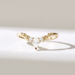 Curved Pear Natural Diamond Ball Ring in 18K Solid Gold | Wishbone Stacking Ring Women - 图片 2