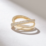 Thick Band X Crossover Ring | Pave Natural Diamond Statement Ring in Solid Gold - Image 4