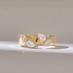 Open Natuarl Diamond Wedding Band: Solid Gold Cuff Ring with Pear and Marquise Natuarl Diamonds - Image 2