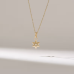 18k Solid Gold Natural Diamond Star Necklace | Northstar Pendant Necklace for Women - 图片 2