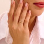 18k Gold Rhombus Wedding Band: Slim Natural Diamond Stacking Ring, Dainty Alliance Ring