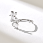 Natural Diamond Open Cuff Flower Ring: 18K Solid Gold Adjustable Floral Ring for Women - 图片 6