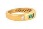 14K Solid Gold 0.43 Carat Diamond and Emerald Ring - Image 2