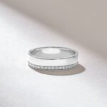One Side Pave Wedding Band, 18k Gold Minimalist Natural Diamond Eternity Flat Band - Image 3