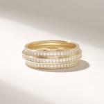 14k Solid Gold Triple Band Pave Natural Diamond Ring: Thick Half Eternity Wedding Band - 图片 2