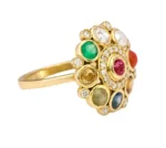 18K Solid Gold Nine Precious Gems "Nav ratan" Statement Ring For Women - 图片 2