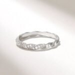 18k Gold Natural Diamond Twisted Half Eternity Ring, Dainty Rope Wedding Band for Women - Image 5
