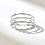 Pave Natural Diamond Fidget Ring | 14k Solid Gold Spinner Ring Women | Three Row Ring - 图片 6