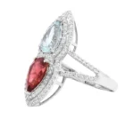 14K Solid Gold 4.59 Carat Aquamarine, Tourmaline and Diamond Fashion Ring - 图片 3