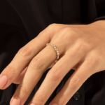 14k 纯金天然钻石串珠戒指 | 女士可叠戴球形戒指增强器