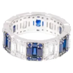 14K Solid Gold 3.61 Carat Natuarl Diamond and Sapphire "Illusion-Setting" Eternity Band