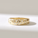 14k Gold Natural Diamond Constellation Ring, Minimalist Dome Celestial Design