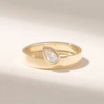 14k Gold Pear Natural Diamond Wedding Band: Solitaire Diamond Minimalist Ring - Image 2