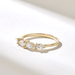 Natural Diamond Four Stone Ring | 0.5ctw Pear Cut Natural Diamond Ring | 14k Solid Gold - 图片 4
