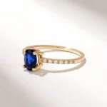 18K Solid Gold Oval Sapphire Diamond Ring - 图片 4
