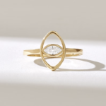 Marquise Natural Diamond Evil Eye Ring: 14k Solid Gold Protection Ring for Women - 图片 2