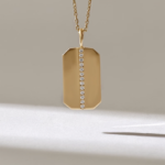 Line Pave Natural Diamond Rectangle Necklace | 14k Solid Gold Flat Pendant For Women - 图片 2