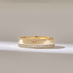 One Side Pave Wedding Band: 14k Gold Minimalist Diamond Marriage Band - Image 2