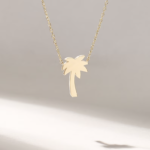 18k Solid Yellow Gold Natural Diamond Pave Palm Tree Necklace, Nature-Inspired Tropical - 图片 4