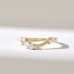 Cluster Natural Diamond Arch Ring |18K Solid Gold Curved Wedding Ring Enhancer For Women - 图片 2