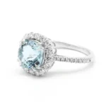 18K Solid Gold Aquamarine Cushion-Cut Diamond Cluster Ring - 图片 3