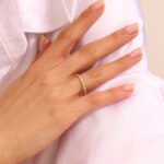 14k Gold Natural Diamond Arrow Wedding Ring Slim Band, Minimalist Stackable Design
