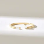 Baguette Natural Diamond Open Wedding Band | 14k Solid Gold Gap Stacking Ring For Women - 图片 2