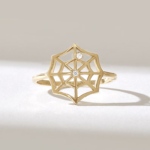 Natural Diamond Spider Web Ring | 14K Solid Gold Statement Ring | Vintage Boho Gothic - Image 2