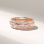 14k Solid Gold Triple Band Pave Natural Diamond Ring: Thick Half Eternity Wedding Band - 图片 4