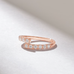 Pave Natural Diamond Bypass Wedding Band, Solid Gold Stackable Ring for Women - 图片 4