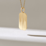 Line Pave Natural Diamond Rectangle Necklace | 14k Solid Gold Flat Pendant For Women - 图片 4