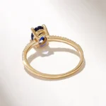 18K Solid Gold Oval Sapphire Diamond Ring - 图片 7